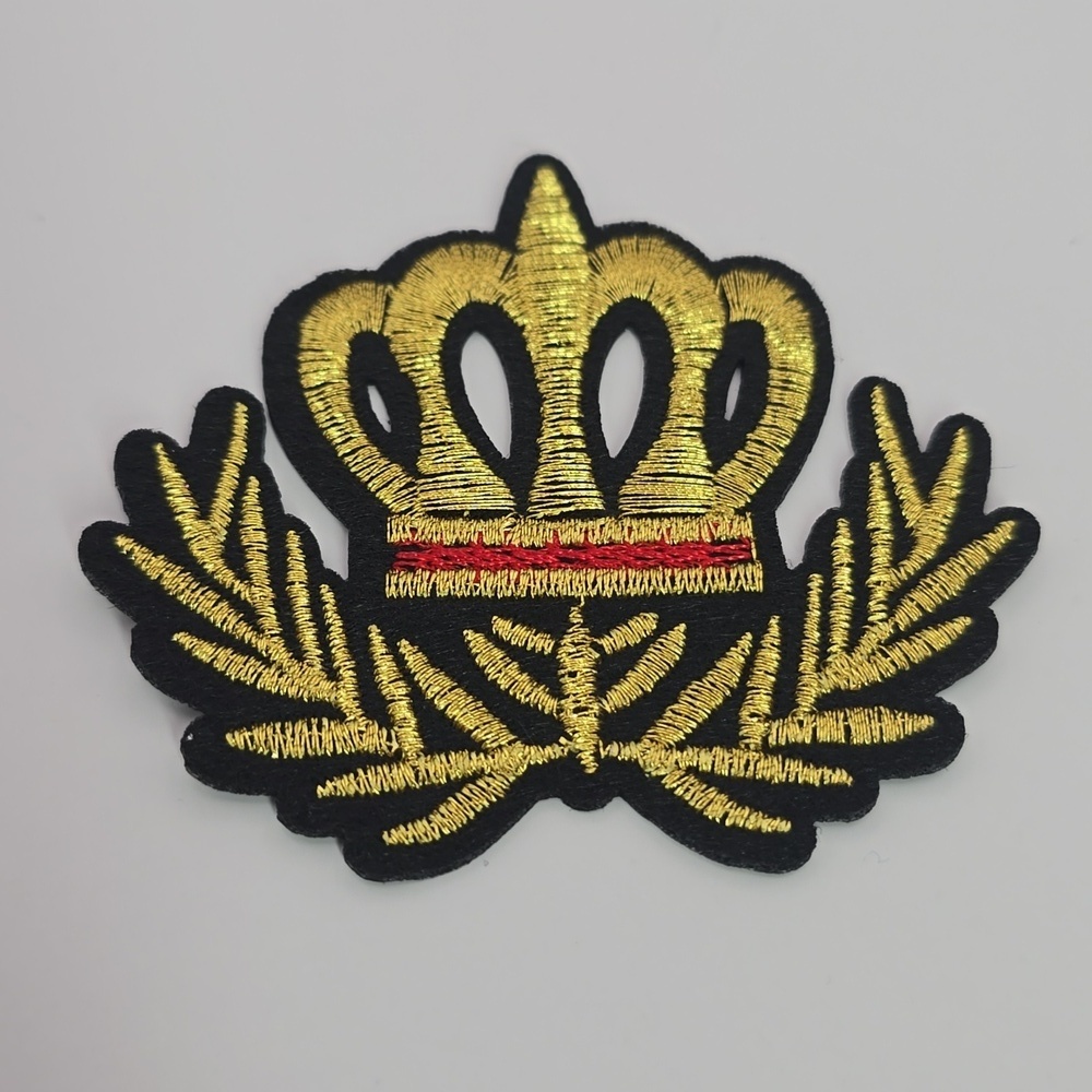 Embroidered Golden Crown with Laurel Leaves Iron on Patch